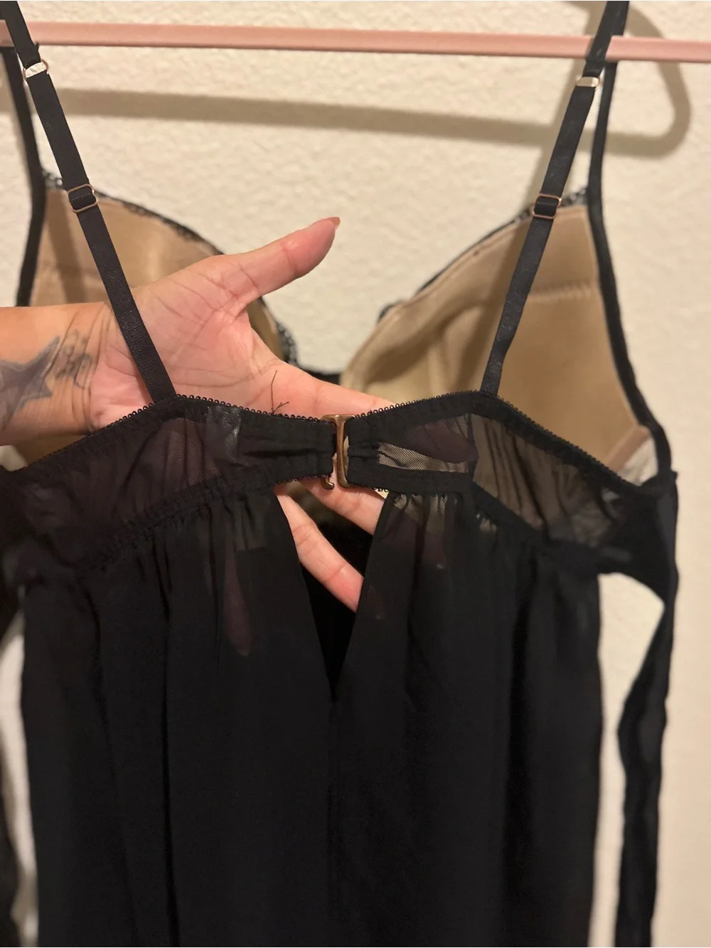 Cacique Black Lace & Chiffon Babydoll Chemise